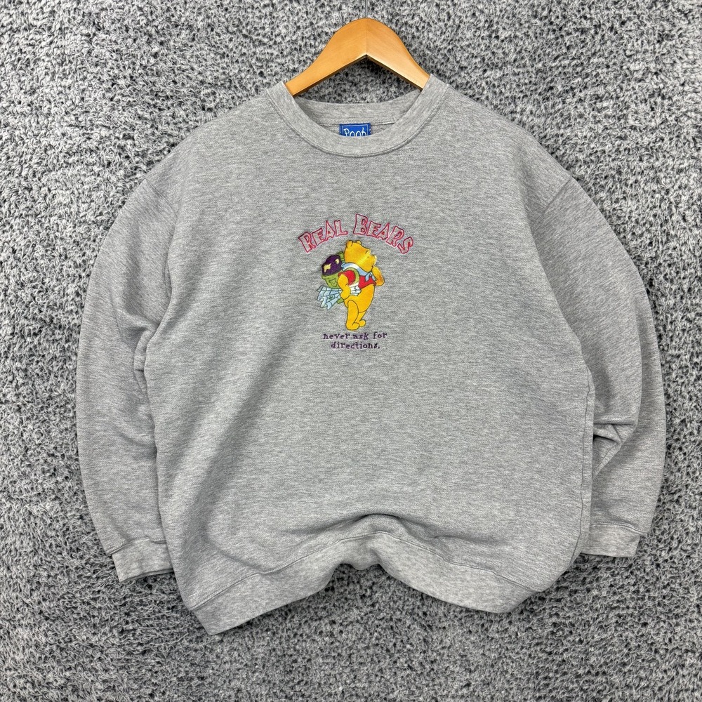 Vintage Disney Pooh Sweatshirt Adult XL Gray Real Bears Winnie Graphic Fleece